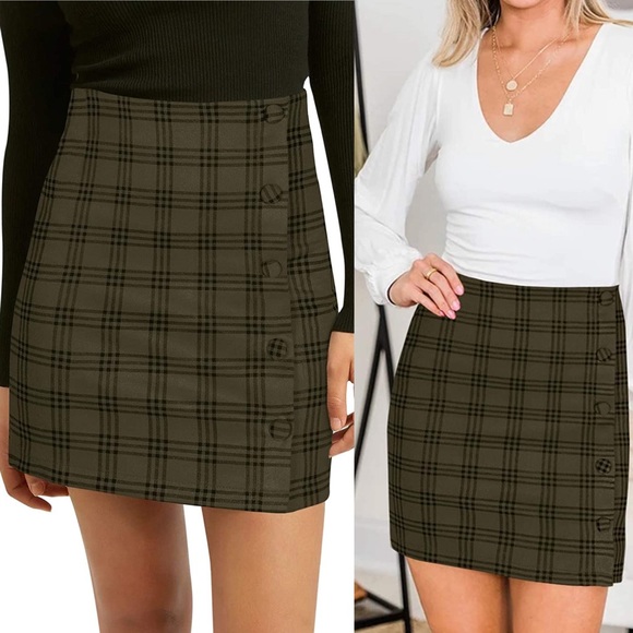 NinMin Dresses & Skirts - Women’s High Waisted Fashion Faux Suede Plaid Skirt